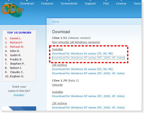 公式サイトダウンロードページ